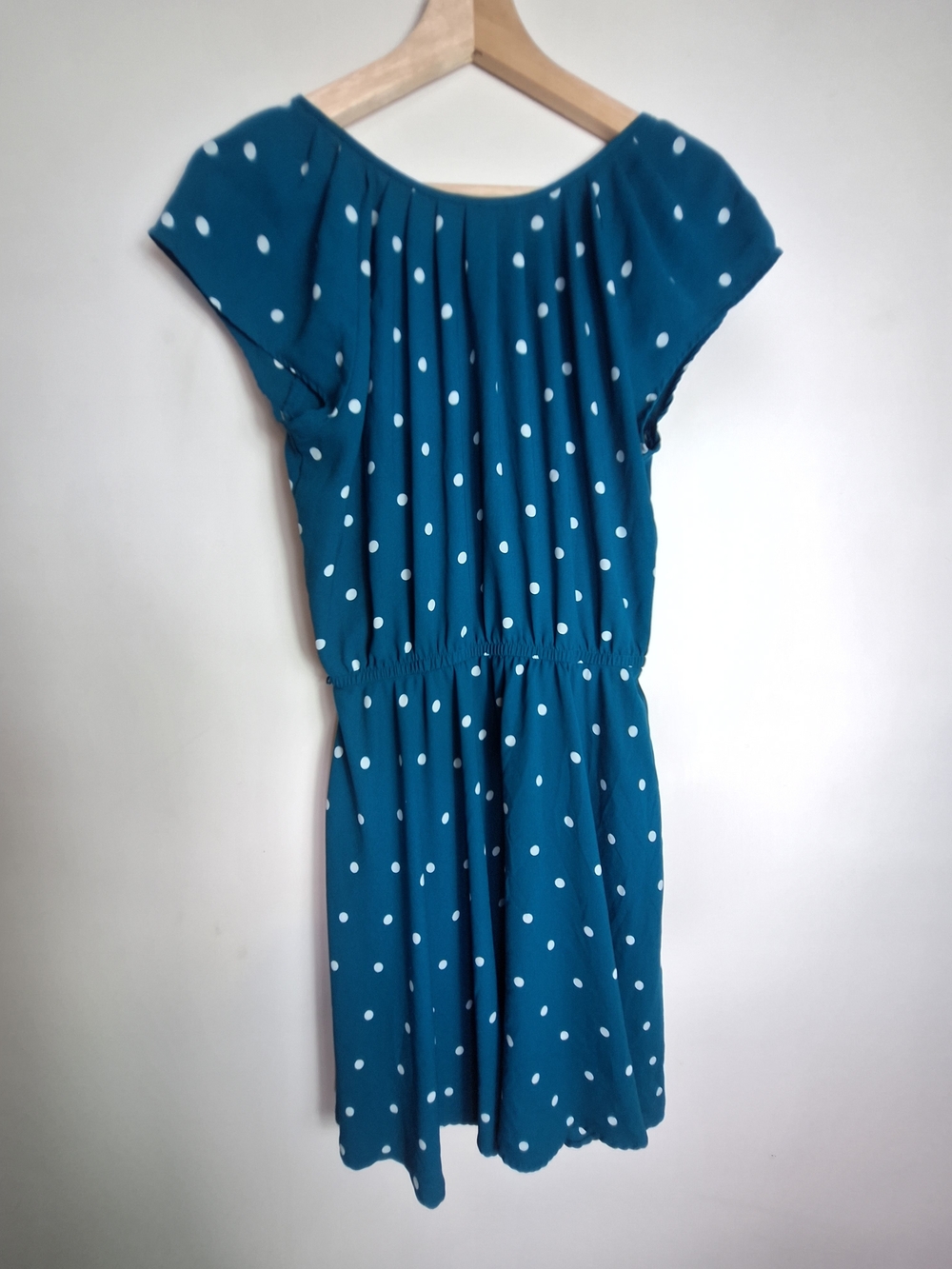 Lauren Conrad Teal Polka Dot Midi Dress with Elastic Waist - Size M - Picture 6 of 6